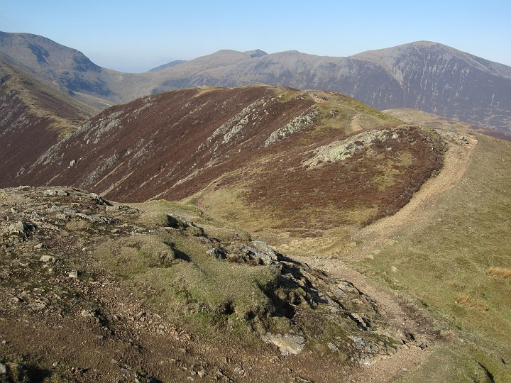 IMG_3153.JPG - View from the top of Causey Pike.  The ridge I'll be back tracking along in front of me.  Grisedale Pike in the far distance which I'd get to much later on in the day.